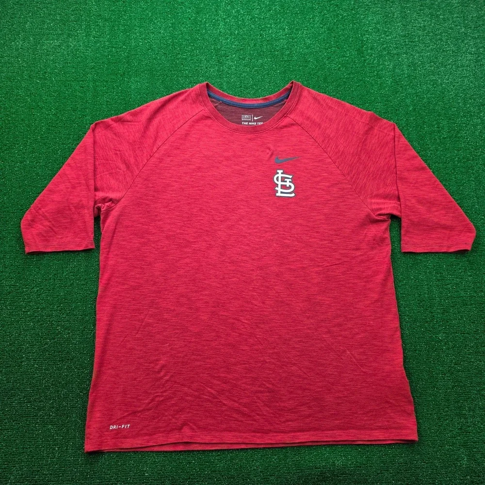 St Louis Cardinals Nike Tshirt Mens 2XL Red 3/4 Sleeve Dri Fit MLB Baseball‎